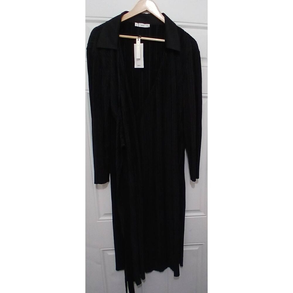 Mng EXCLUSIVE COLLECTION womens large maxi wrap dress pleated black stretch
